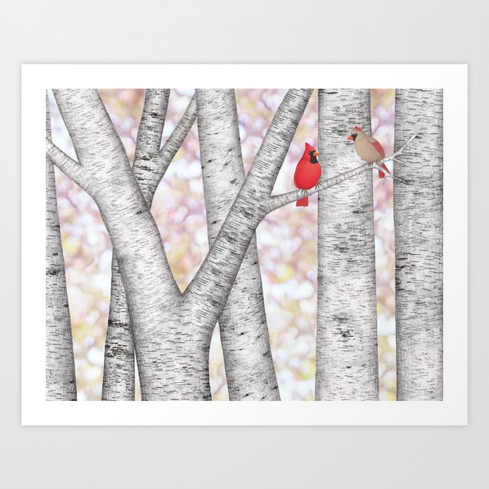 Cardinals And Birch Trees Art Print By Sarahknight Society6