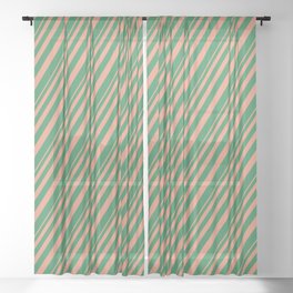 [ Thumbnail: Dark Salmon & Sea Green Colored Pattern of Stripes Sheer Curtain ]