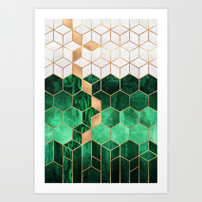 Emerald Cubes And Hexagons Art Print