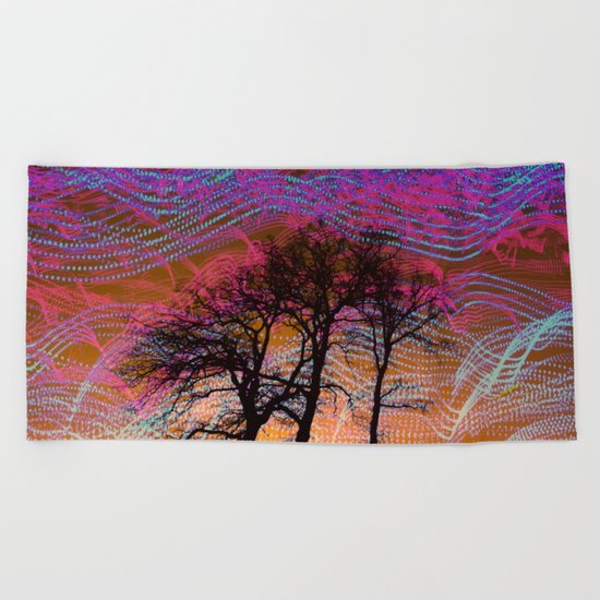 Disco Dancing Trees Beach Towel