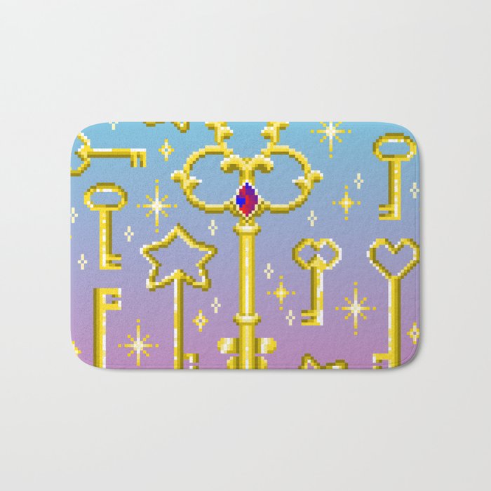 Kawaii pixel art key pattern Bath Mat