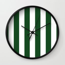 Jumbo Forest Green and White Rustic Vertical Cabana Stripes Wall Clock