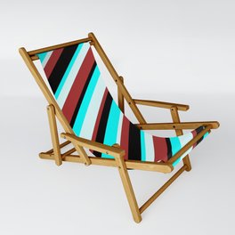 [ Thumbnail: Aqua, Light Cyan, Brown & Black Colored Lined Pattern Sling Chair ]