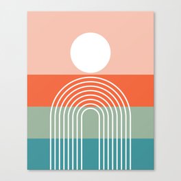 Geometric Rainbow Sun Abstract 5 in vintage orange peach teal sage Canvas Print