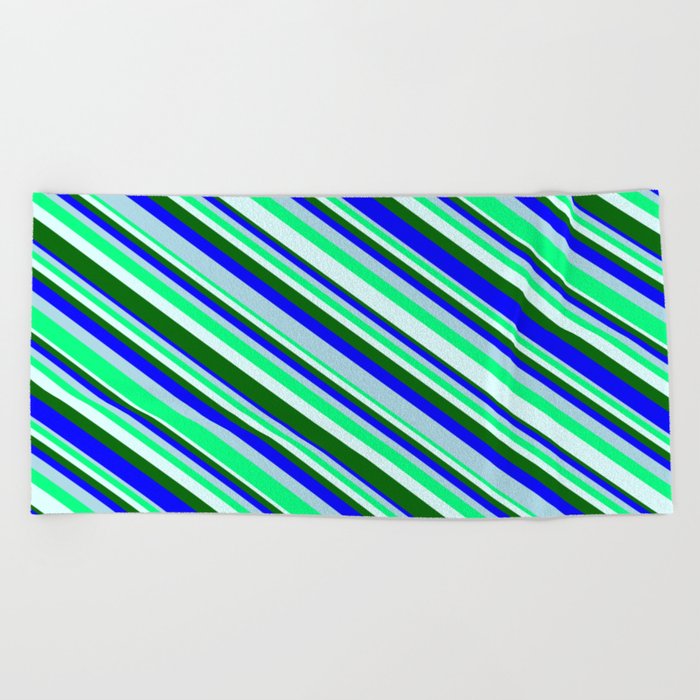 Eyecatching Light Blue, Green, Light Cyan, Dark Green & Blue Colored Pattern of Stripes Beach Towel