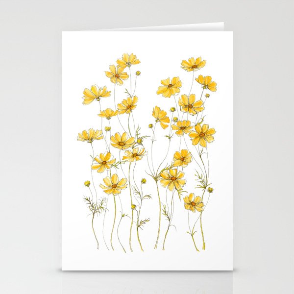 Yellow Cosmos Flowers Stationery Cards