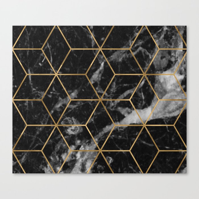 Golden deco black marble geo Canvas Print