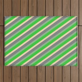 [ Thumbnail: Dark Sea Green, Lime Green, Tan, and Grey Colored Stripes/Lines Pattern Outdoor Rug ]