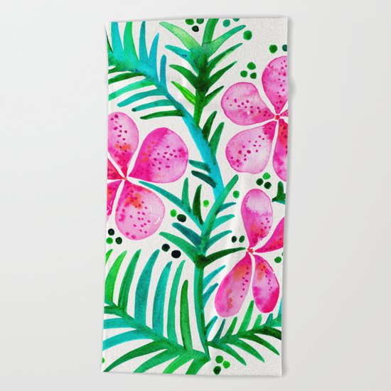Orchid Bunch – Fuchsia & Green Palette Beach Towel