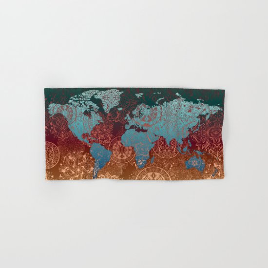world map mandala vintage Hand & Bath Towel