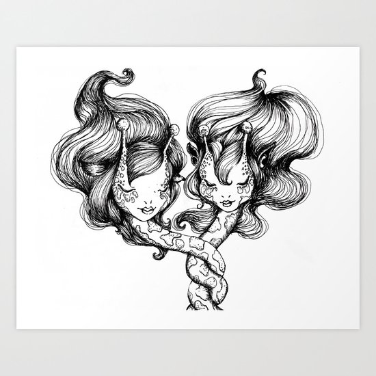 Giraffe Sisters Art Print
