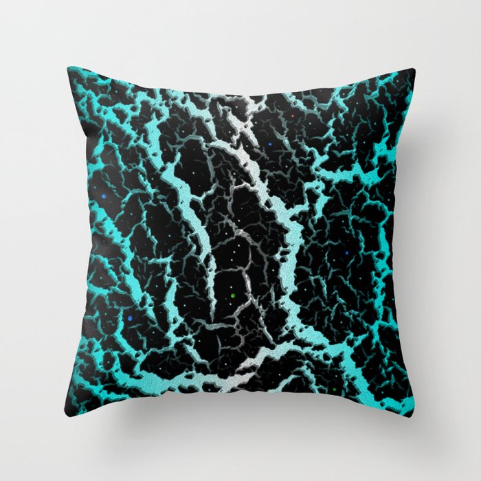 Cracked Space Lava - Cyan/White Throw Pillow