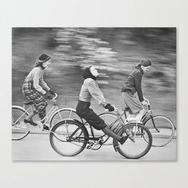 Women Riding Bicycles black and white photography / black and white photographs Canvas Print