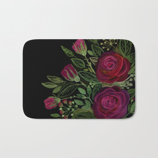 A bouquet of roses on a black background . Bath Mat