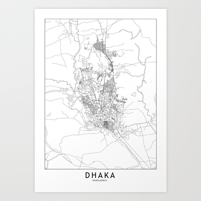 Dhaka White Map Art Print