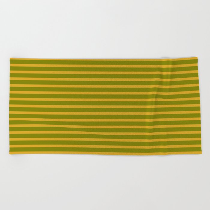 Goldenrod & Green Colored Striped Pattern Beach Towel