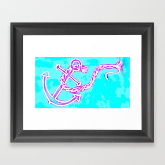 Bright Preppy Anchor Print, hand drawn Framed Art Print