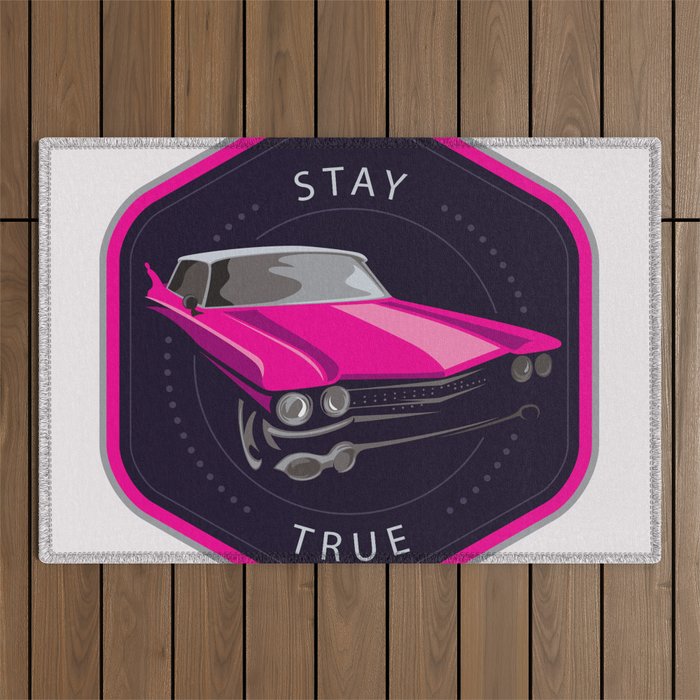 Retro Muscle Car Badge Stay True Outdoor Rug