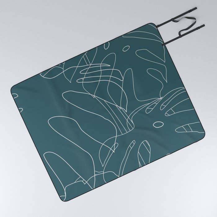 Monstera No2 Teal Picnic Blanket