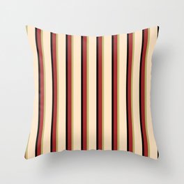 [ Thumbnail: Brown, Dark Khaki, Bisque, and Black Colored Lined/Striped Pattern Throw Pillow ]