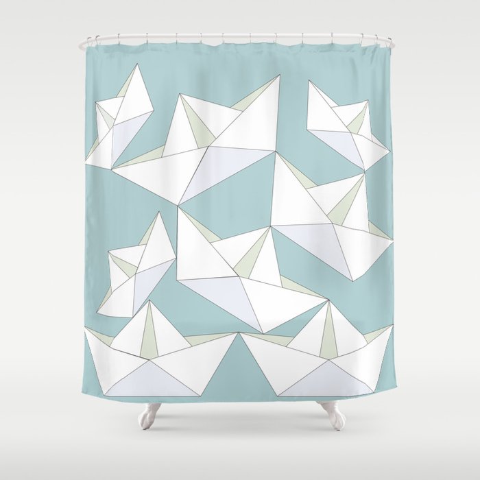 Paper Boats Teal  Shower Curtain