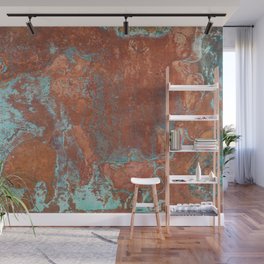 Tarnished Metal Copper Aqua Texture - Natural Marbling Industrial Art  Wall Mural
