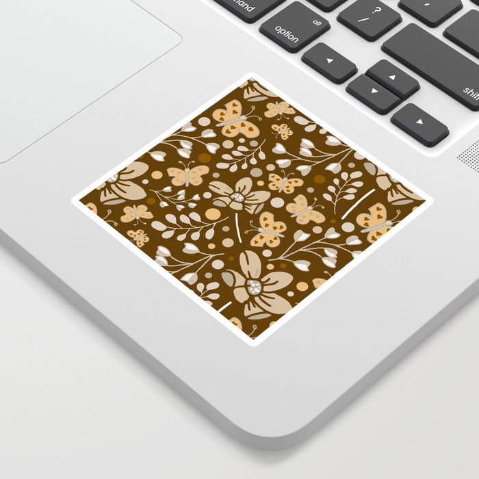 Rustic Retro Autumn Floral Butterfly Sticker