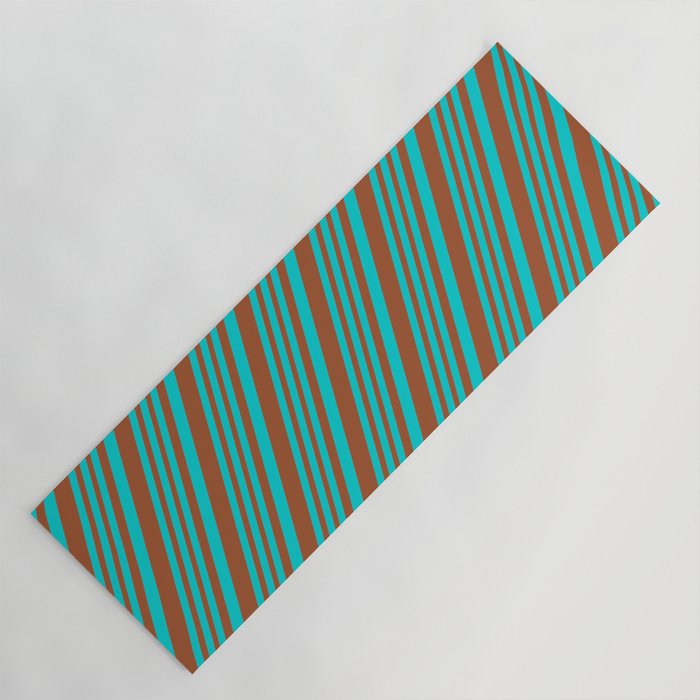 Dark Turquoise and Sienna Colored Striped/Lined Pattern Yoga Mat