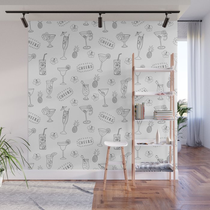 Cocktail Glasses Monochrome Wall Mural