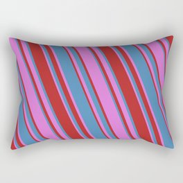 [ Thumbnail: Orchid, Red & Blue Colored Lined/Striped Pattern Rectangular Pillow ]