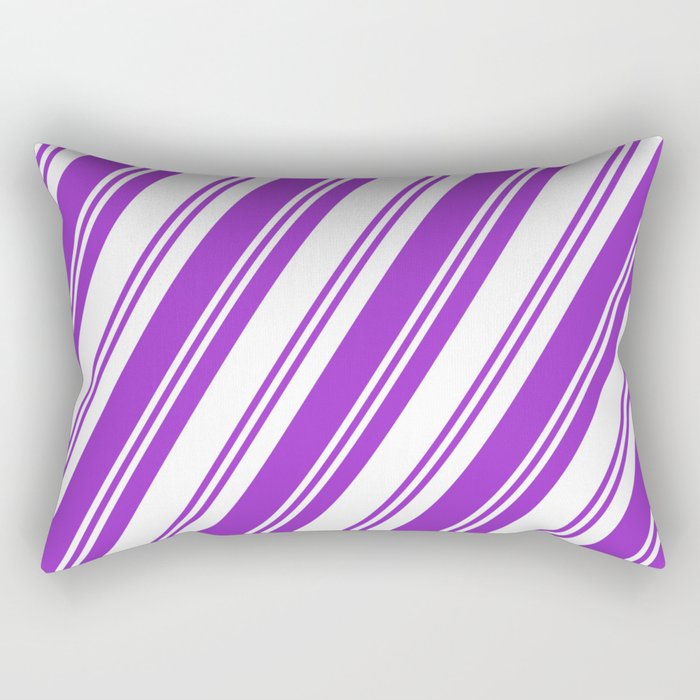 Dark Orchid & White Colored Lined/Striped Pattern Rectangular Pillow