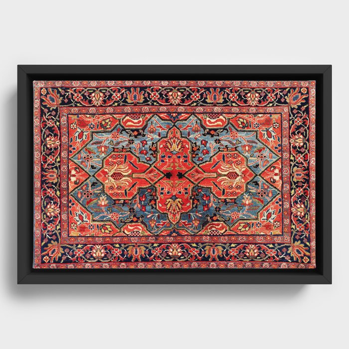 Kashan Poshti Central Persian Rug Print Framed Canvas