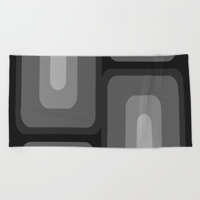 Mid Century Modern Long Rectangles Dark Gray Beach Towel