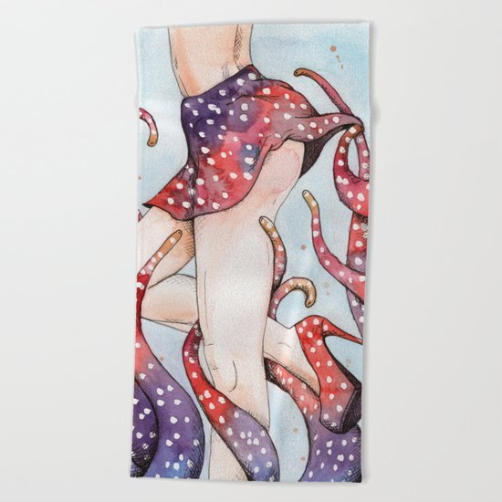 peeking tentacle Beach Towel