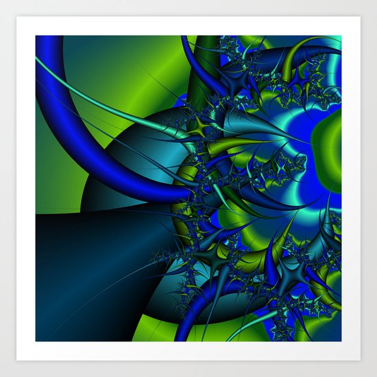 Blue n green abstract fractal Art Print