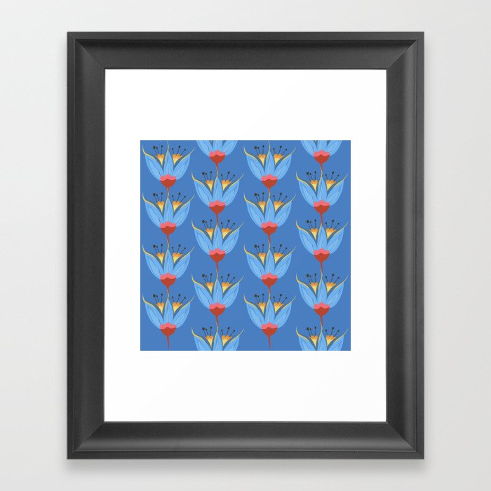 Abstract Colorful Floral Art Pattern on Blue Framed Art Print