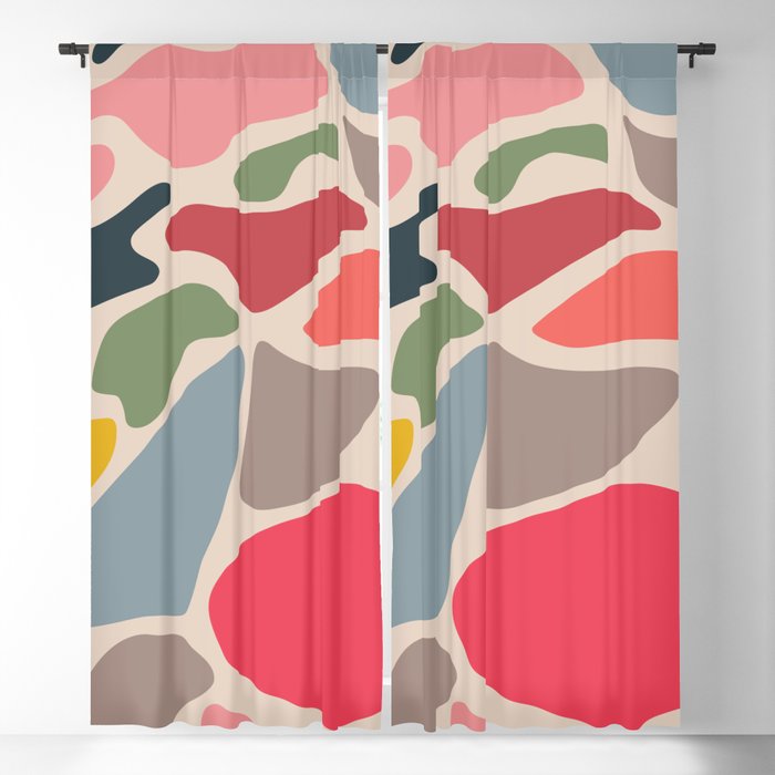 JUPITER Retro Mid-Century Modern Abstract with Big Red Spot in Vintage Colours Blackout Curtain