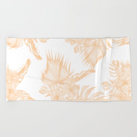 Island Vacation Hibiscus Palm Coral Apricot Orange Beach Towel