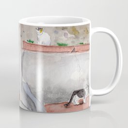 Cat Gang in the Parco Watercolor Illustration Coffee Mug