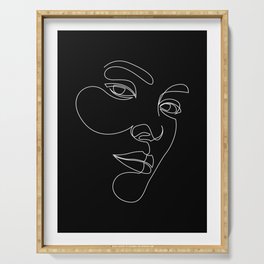 s14_2 - abstract face - black Serving Tray