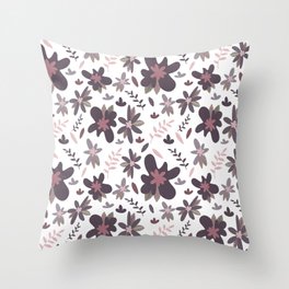 Floral Dust Burgundy on White Throw Pillow