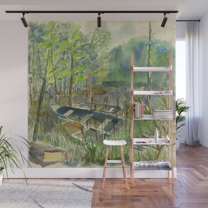 Canoes in Cattails - Katherine Collection Wall Mural