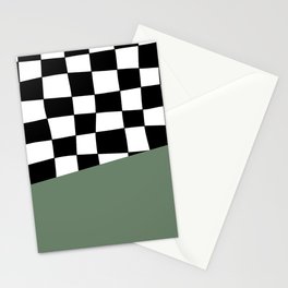 Checkered Stripe Block (sage green/black/white) Stationery Card