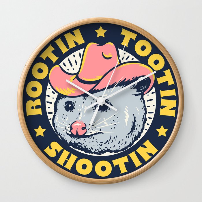 Opossum Rootin Tootin Shootin Wall Clock