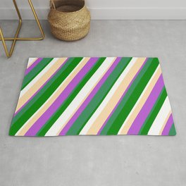 [ Thumbnail: Tan, Orchid, Sea Green, Green & White Colored Stripes/Lines Pattern Rug ]