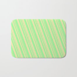 [ Thumbnail: Green and Pale Goldenrod Colored Lines/Stripes Pattern Bath Mat ]