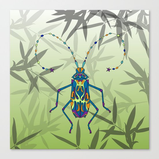Insect Bamboo leaves Green Unique Pattern Canvas Print
