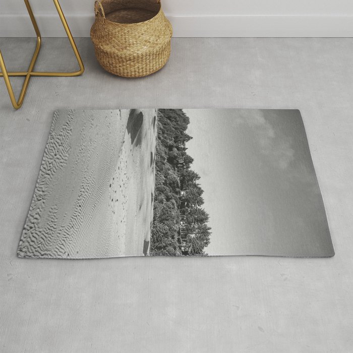 Oregon Coast Beach | Black and White Photography Rug