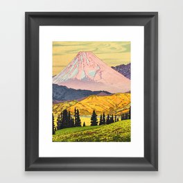 Behold - Forest before the Mountain - Nature Landscape in Blue, Green and Yellow Framed Art Print