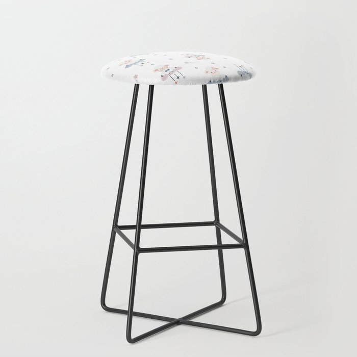 Cute Sheeps on Clouds with Stars Bar Stool